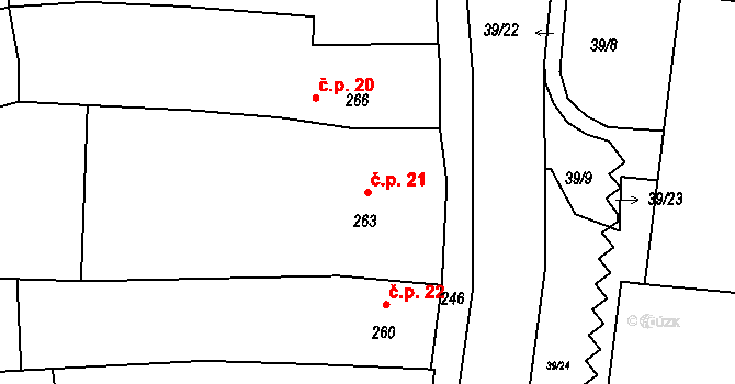 Stonařov 21 na parcele st. 263 v KÚ Stonařov, Katastrální mapa