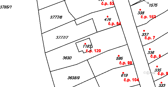 Hamiltony 120, Vyškov na parcele st. 1183 v KÚ Dědice u Vyškova, Katastrální mapa