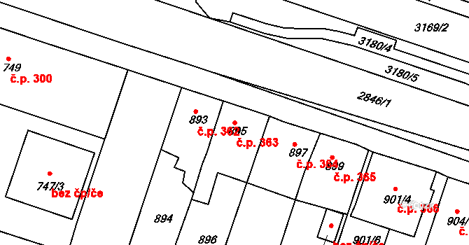 Pod Cvilínem 363, Krnov na parcele st. 895 v KÚ Opavské Předměstí, Katastrální mapa