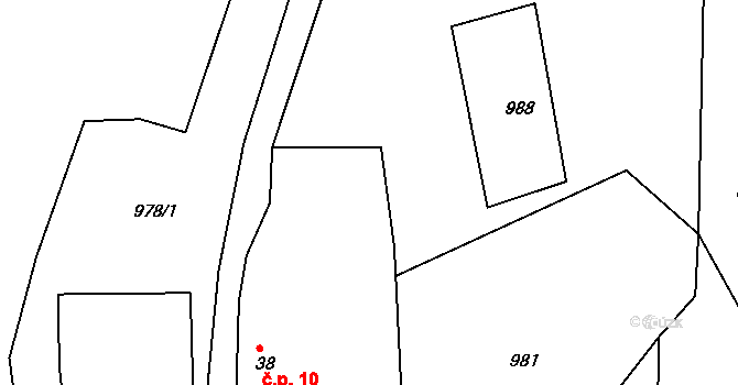 Radotín 10, Olbramovice na parcele st. 38 v KÚ Křešice u Olbramovic, Katastrální mapa