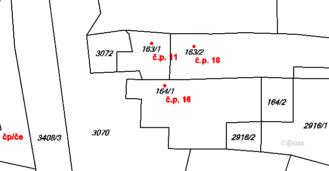 Předbořice 16, Kamberk na parcele st. 164/1 v KÚ Kamberk, Katastrální mapa
