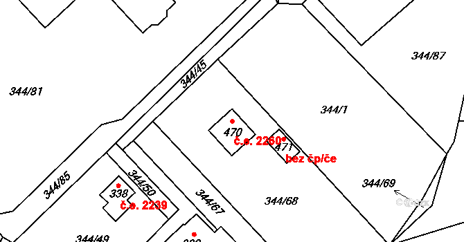 Struhařov 2260, Kamenice na parcele st. 470 v KÚ Štiřín, Katastrální mapa