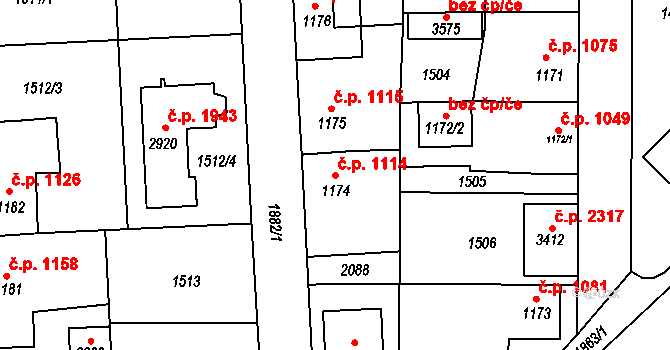 Brandýs nad Labem 1114, Brandýs nad Labem-Stará Boleslav na parcele st. 1174 v KÚ Brandýs nad Labem, Katastrální mapa