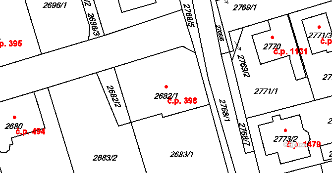 Úvaly 398 na parcele st. 2682/1 v KÚ Úvaly u Prahy, Katastrální mapa