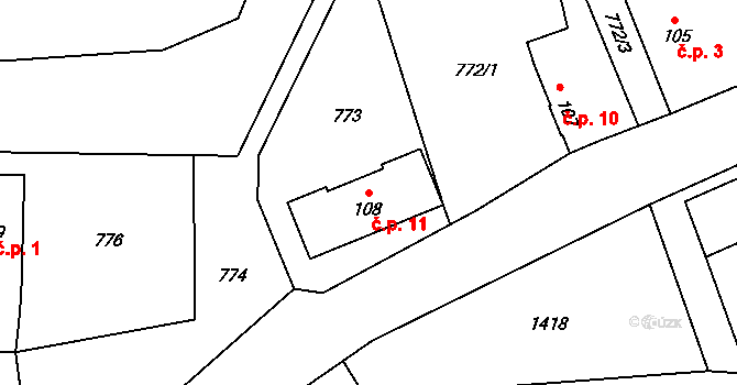 Borek 11, Suchomasty na parcele st. 108 v KÚ Suchomasty, Katastrální mapa