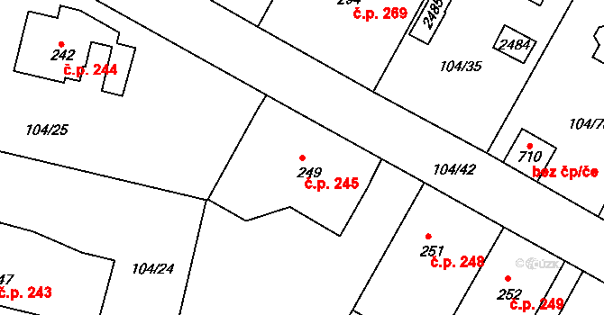 Předměřice nad Labem 245 na parcele st. 249 v KÚ Předměřice nad Labem, Katastrální mapa