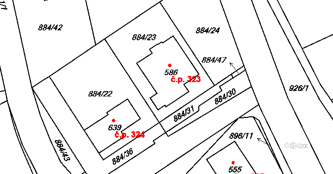 Lubná 323 na parcele st. 586 v KÚ Lubná u Poličky, Katastrální mapa