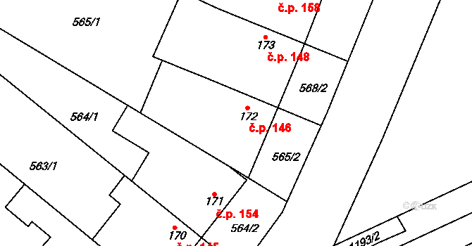 Pňovice 146 na parcele st. 172 v KÚ Pňovice, Katastrální mapa