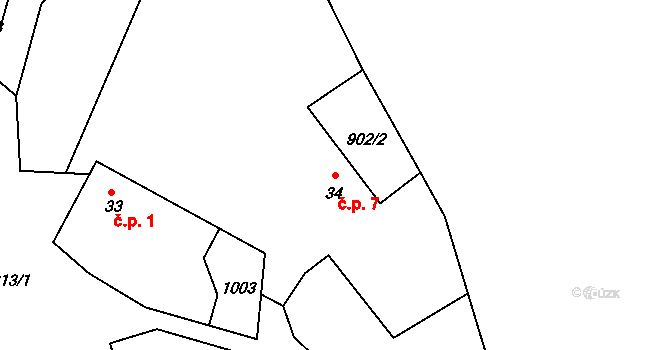 Bláhova Lhota 7, Vysoký Chlumec na parcele st. 34 v KÚ Pořešice, Katastrální mapa
