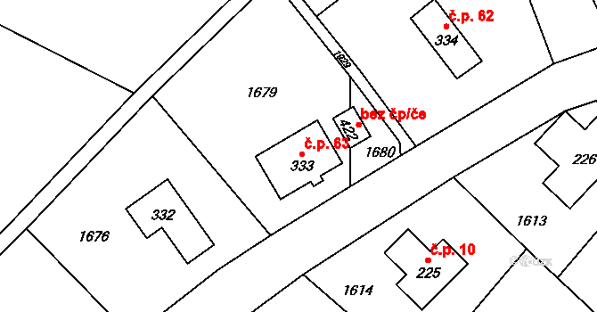 Valy 63, Krompach na parcele st. 333 v KÚ Krompach, Katastrální mapa