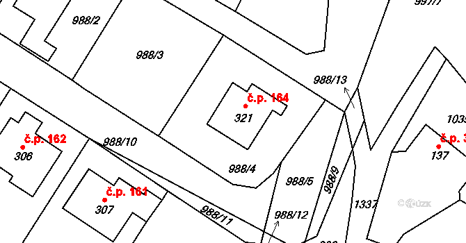 Vojice 164, Podhorní Újezd a Vojice na parcele st. 321 v KÚ Vojice, Katastrální mapa