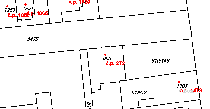Lysá nad Labem 872 na parcele st. 990 v KÚ Lysá nad Labem, Katastrální mapa