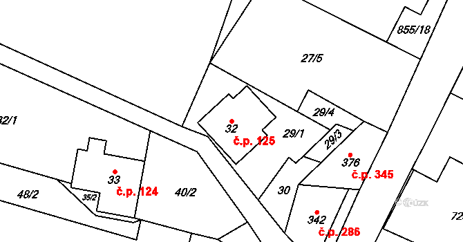 Kovářská 125 na parcele st. 32 v KÚ Kovářská, Katastrální mapa