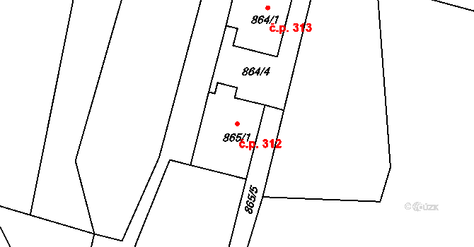 Pudlov 312, Bohumín na parcele st. 865/1 v KÚ Pudlov, Katastrální mapa