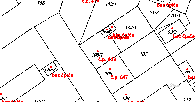 Nový Bohumín 648, Bohumín na parcele st. 105/1 v KÚ Nový Bohumín, Katastrální mapa