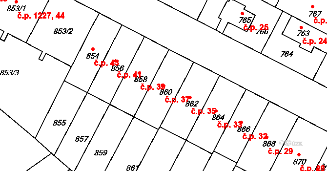Černá Pole 37, Brno na parcele st. 860 v KÚ Černá Pole, Katastrální mapa