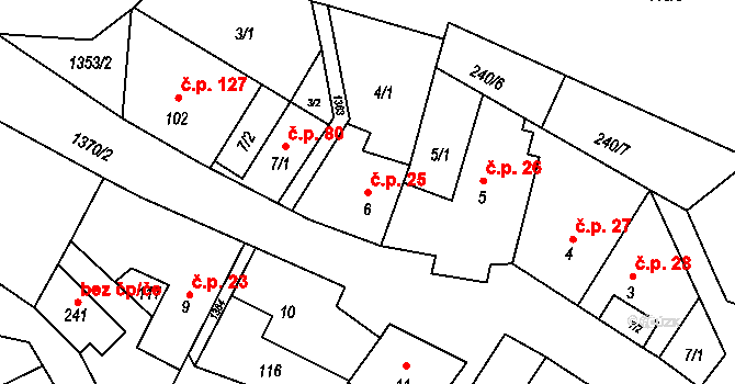 Libořice 25 na parcele st. 6 v KÚ Libořice, Katastrální mapa