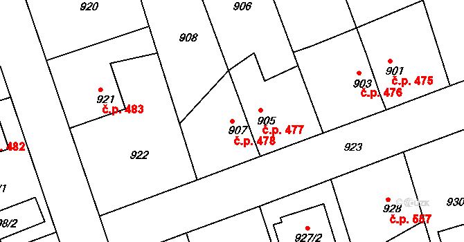 Volyně 478 na parcele st. 907 v KÚ Volyně, Katastrální mapa