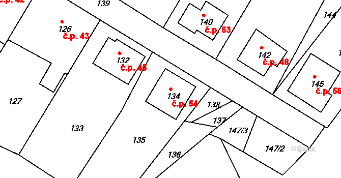 Milonice 54 na parcele st. 134 v KÚ Milonice u Lipůvky, Katastrální mapa
