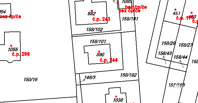 Háje 244, Cheb na parcele st. 890 v KÚ Háje u Chebu, Katastrální mapa