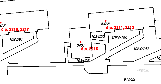 Cheb 2215 na parcele st. 6437 v KÚ Cheb, Katastrální mapa