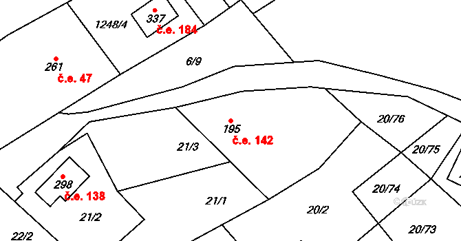 Háj 142, Loučná pod Klínovcem na parcele st. 195 v KÚ Háj u Loučné pod Klínovcem, Katastrální mapa