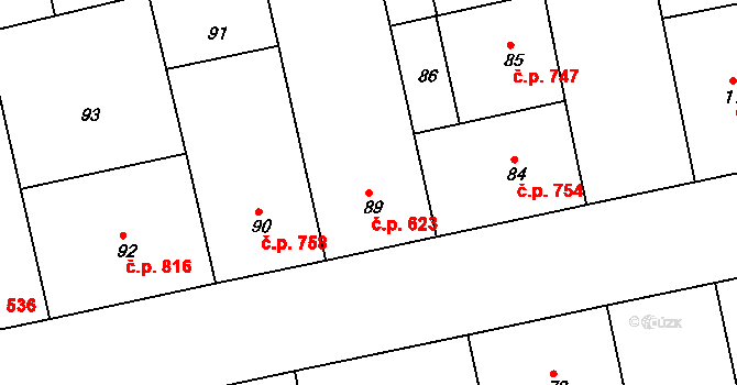 Žižkov 623, Praha na parcele st. 89 v KÚ Žižkov, Katastrální mapa