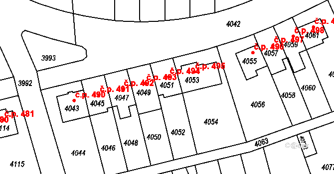 Záběhlice 494, Praha na parcele st. 4051 v KÚ Záběhlice, Katastrální mapa