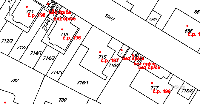 Podolí 197, Praha na parcele st. 715 v KÚ Podolí, Katastrální mapa