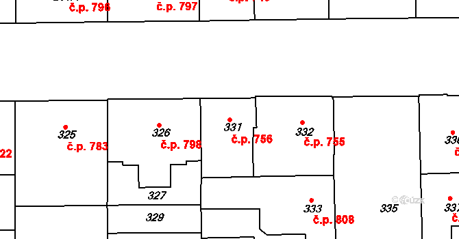 Smíchov 756, Praha na parcele st. 331 v KÚ Smíchov, Katastrální mapa