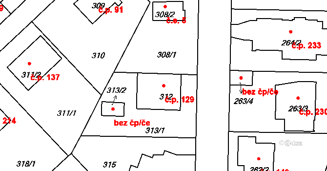 Sedlec 129, Praha na parcele st. 312 v KÚ Sedlec, Katastrální mapa