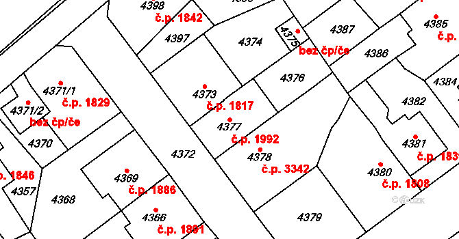 Chomutov 1992 na parcele st. 4377 v KÚ Chomutov I, Katastrální mapa