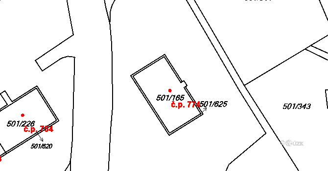 Ráj 774, Karviná na parcele st. 501/165 v KÚ Ráj, Katastrální mapa