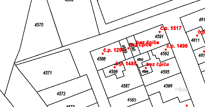 Vsetín 1299 na parcele st. 4588 v KÚ Vsetín, Katastrální mapa