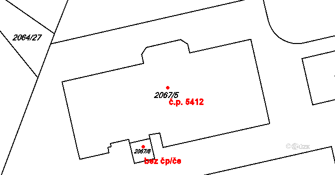Chomutov 5412 na parcele st. 2067/5 v KÚ Chomutov I, Katastrální mapa