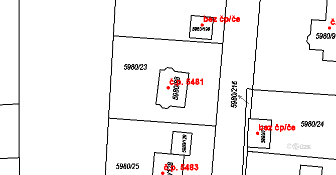 Chomutov 5481 na parcele st. 5980/88 v KÚ Chomutov I, Katastrální mapa