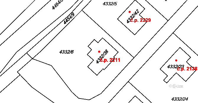 Zábřeh 2211 na parcele st. 4332/38 v KÚ Zábřeh na Moravě, Katastrální mapa