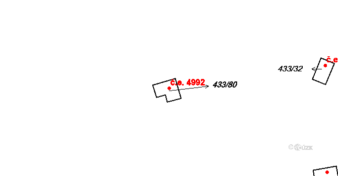Jihlava 4992 na parcele st. 433/80 v KÚ Bedřichov u Jihlavy, Katastrální mapa