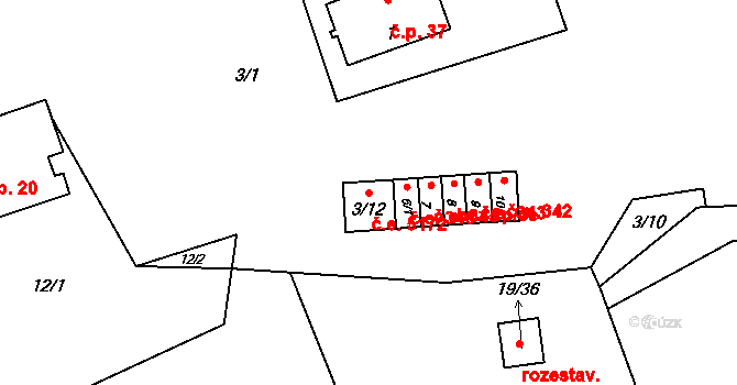 Pístov 5172, Jihlava na parcele st. 3/12 v KÚ Pístov u Jihlavy, Katastrální mapa
