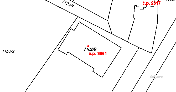 Znojmo 3661 na parcele st. 1162/6 v KÚ Znojmo-město, Katastrální mapa