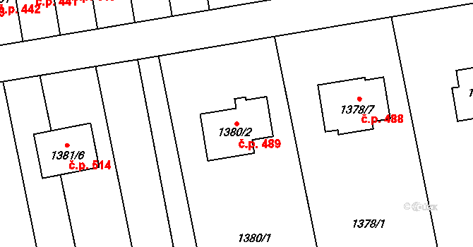 Dřevohostice 489 na parcele st. 1380/2 v KÚ Dřevohostice, Katastrální mapa