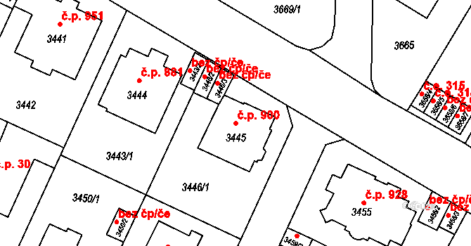 Předměstí 900, Litoměřice na parcele st. 3445 v KÚ Litoměřice, Katastrální mapa