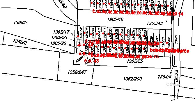 Řepy 39, Praha na parcele st. 1365/36 v KÚ Řepy, Katastrální mapa