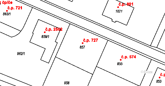 Žďár nad Sázavou 3 727, Žďár nad Sázavou na parcele st. 857 v KÚ Město Žďár, Katastrální mapa