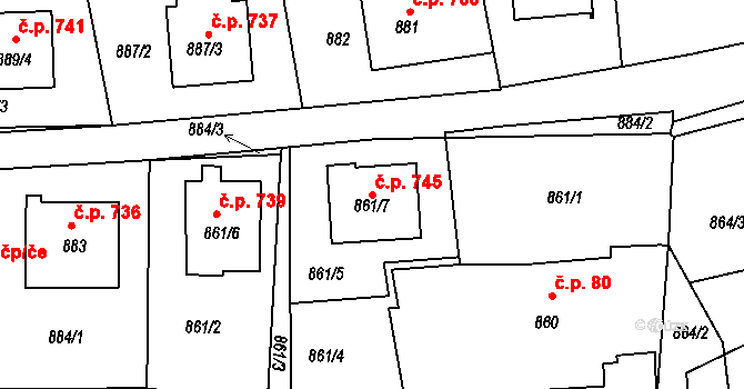 Bystřice nad Pernštejnem 745 na parcele st. 861/7 v KÚ Bystřice nad Pernštejnem, Katastrální mapa