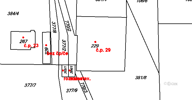 Fryšava pod Žákovou horou 29 na parcele st. 229 v KÚ Fryšava pod Žákovou horou, Katastrální mapa