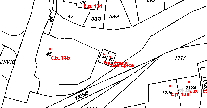 Měřín 40692647 na parcele st. 44 v KÚ Měřín, Katastrální mapa