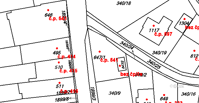 Malenovice 541, Zlín na parcele st. 647/1 v KÚ Malenovice u Zlína, Katastrální mapa