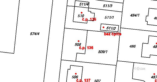 Neplachovice 136 na parcele st. 508 v KÚ Neplachovice, Katastrální mapa