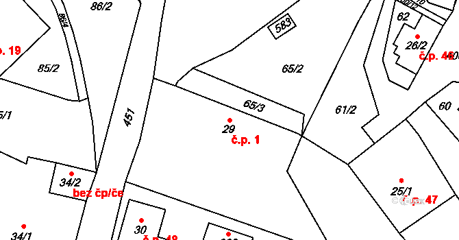 Mladecko 1 na parcele st. 29 v KÚ Mladecko, Katastrální mapa